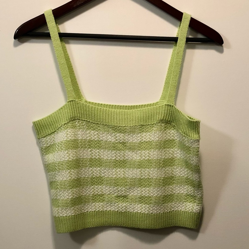It's Our Time Checked Sweater Style Tank Top Lime Green NWOT M